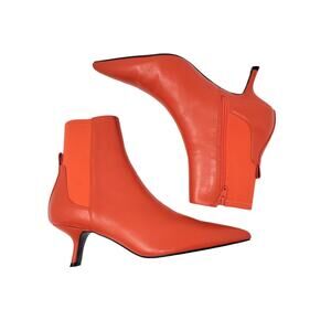 Caverley Romi Pointed Toe Leather Ankle Heeled Boots Bright Red Size 38 US 7